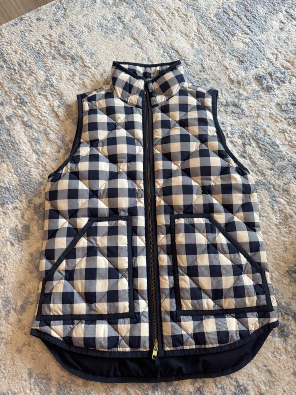 Quilted Gingham Puffer Vest in Navy